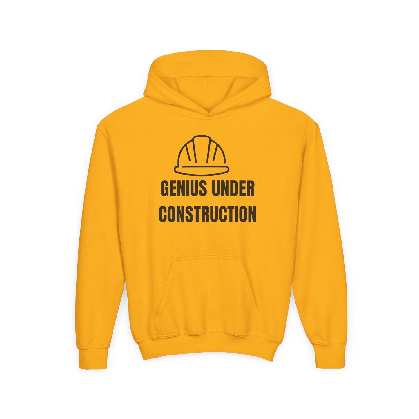 Genius Under Construction Hoodie, Youth Heavy Blend Sweatshirt, Fun Gift for Kids, Back to School Apparel, Funny Kids Hoodie